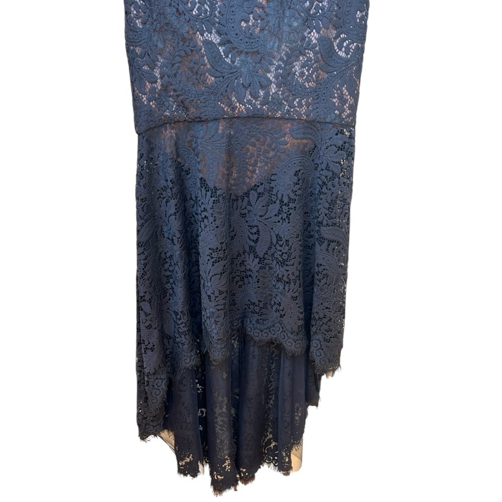 Theia - Women’s Lace, High-Low Mermaid Maxi Gown, Evening - Navy Blue, Size 0 - Picture 7 of 17
